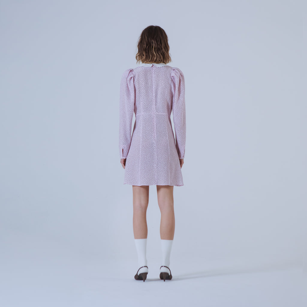 Sveta Milano Abito In Seta A Pois Con Colletto Ricamato