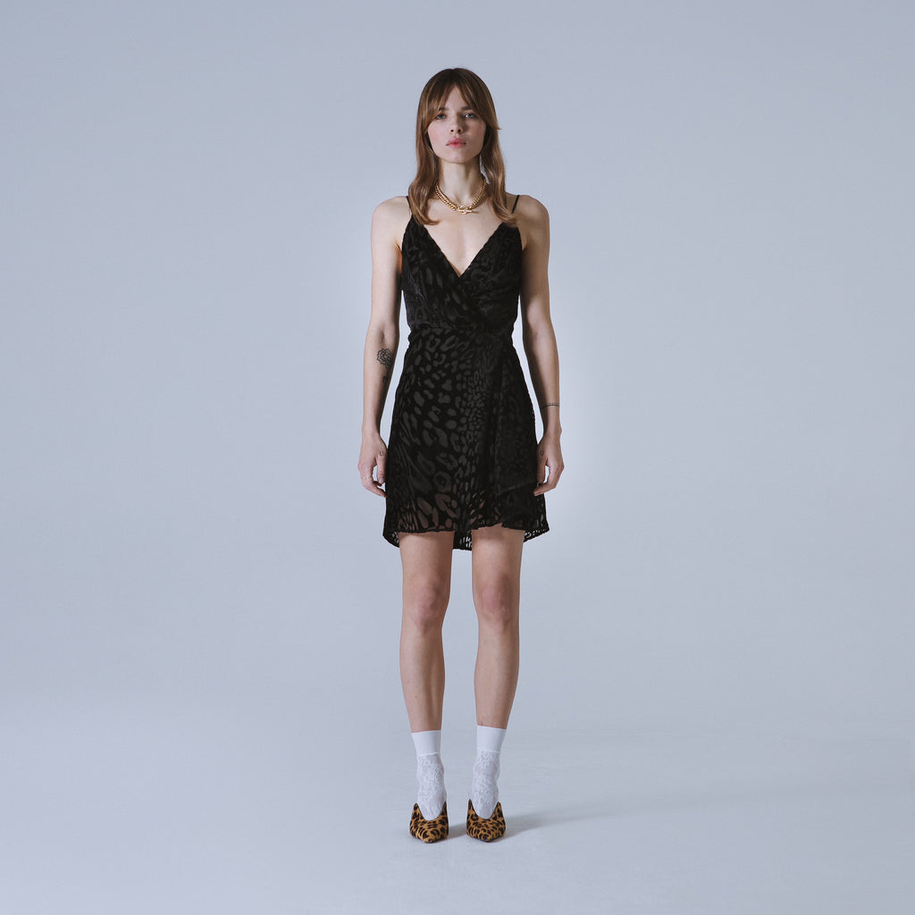 Sveta Milano Abito Nancy In Velluto Nero Con Motivo Leopardo