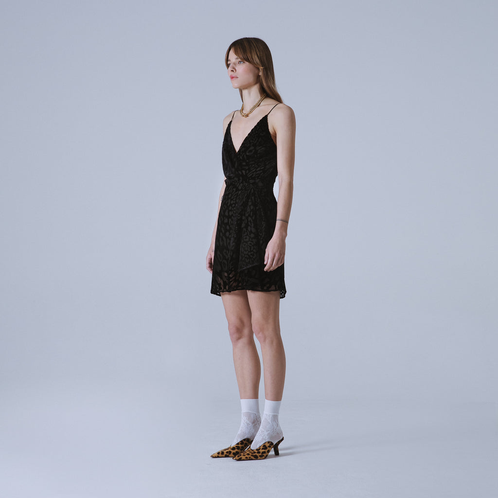 Sveta Milano Abito Nancy In Velluto Nero Con Motivo Leopardo