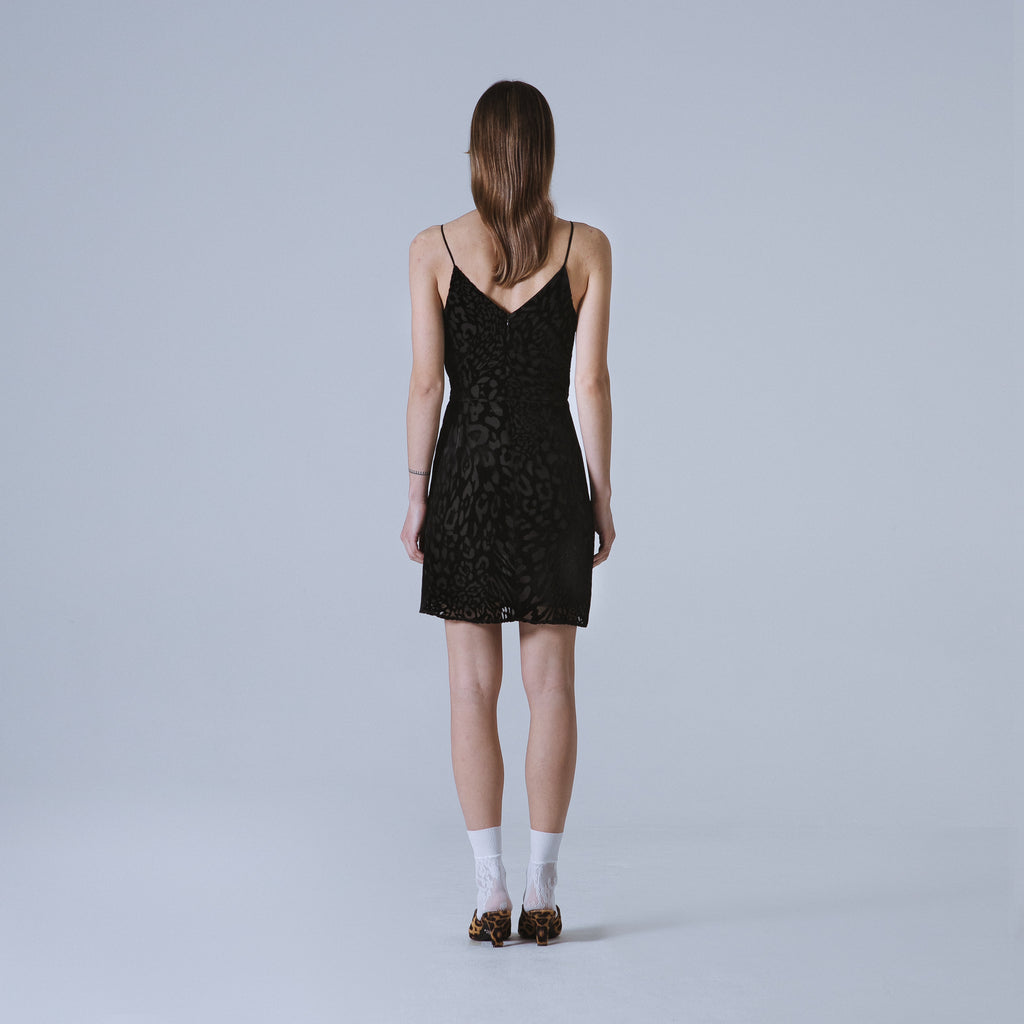 Sveta Milano Abito Nancy In Velluto Nero Con Motivo Leopardo