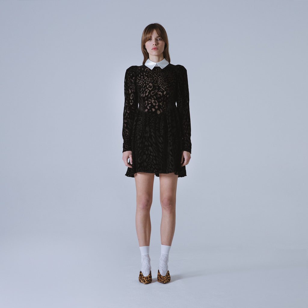 Sveta Milano Abito Oxford Con Motivo Leopardo Su Velluto Nero