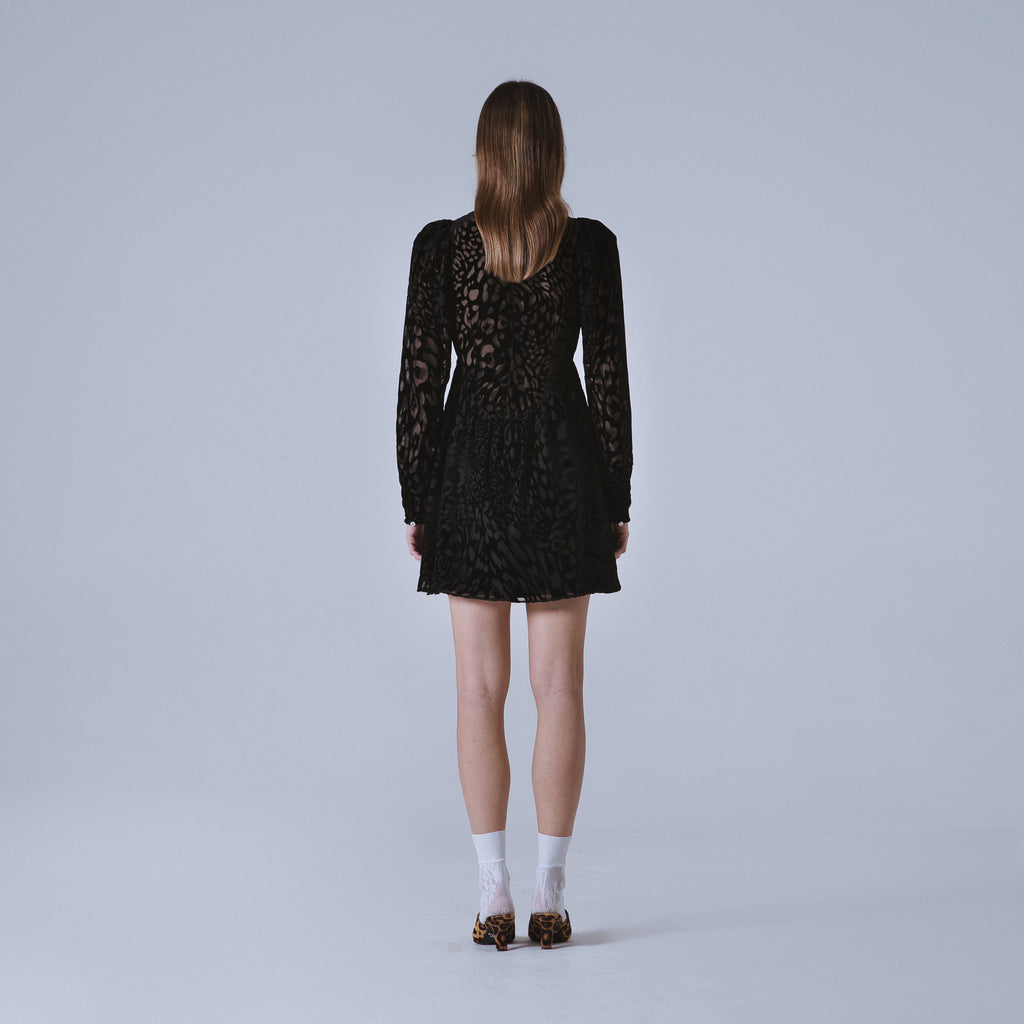 Sveta Milano Abito Oxford Con Motivo Leopardo Su Velluto Nero