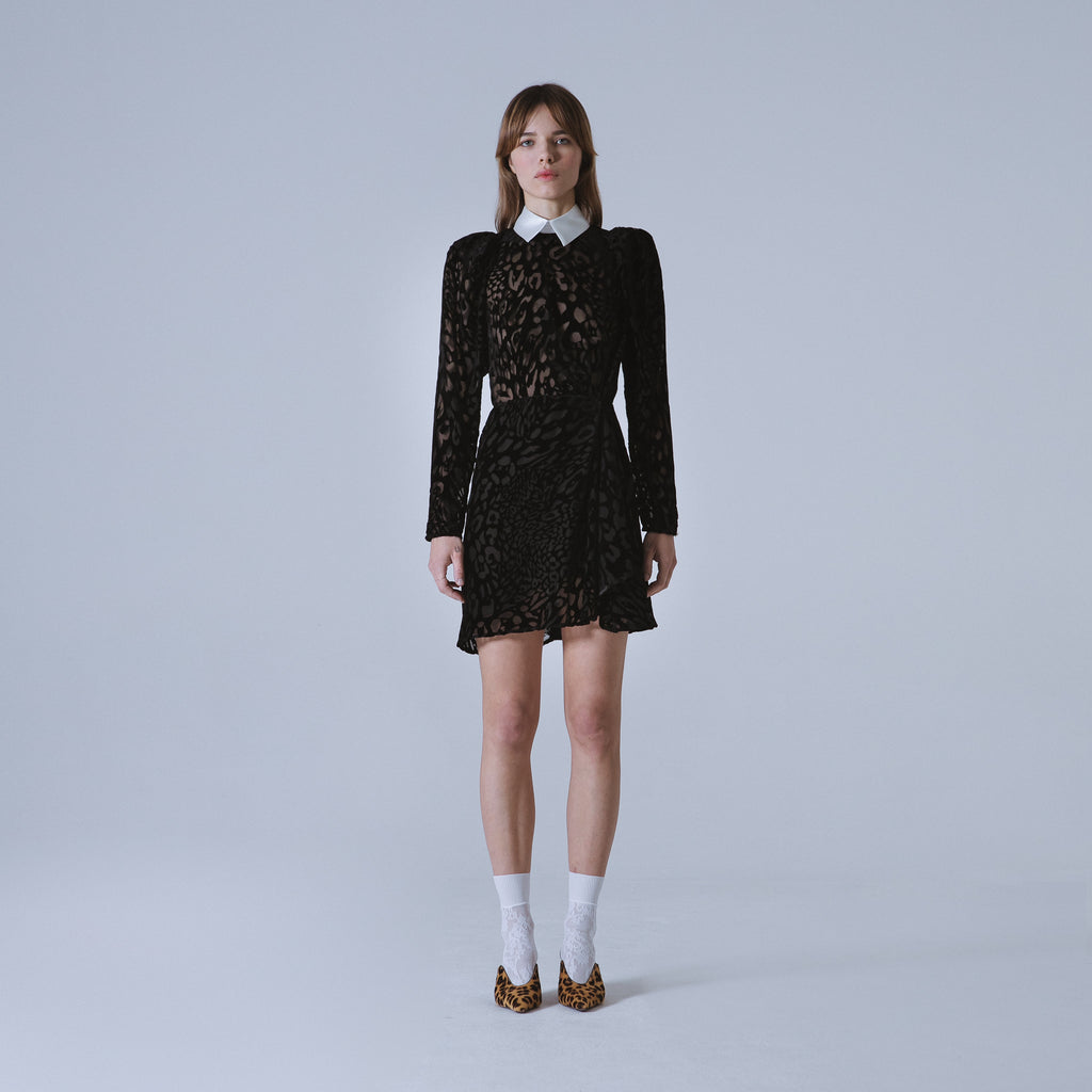 Sveta Milano Abito Stanford Con Motivo Leopardo Su Velluto Nero