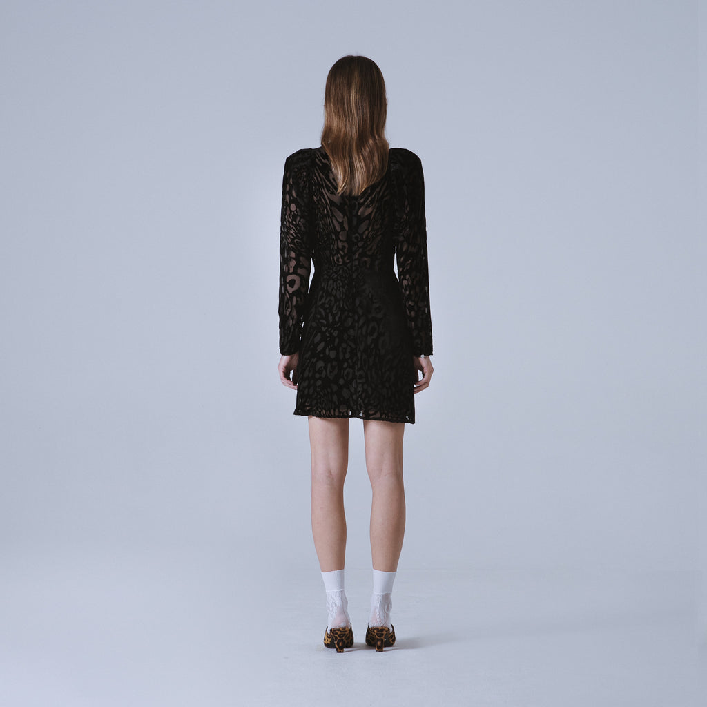 Sveta Milano Abito Stanford Con Motivo Leopardo Su Velluto Nero