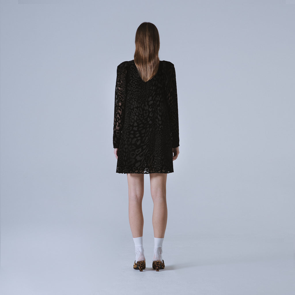 Sveta Milano Abito Yale Con Motivo Leopardo Su Velluto Nero