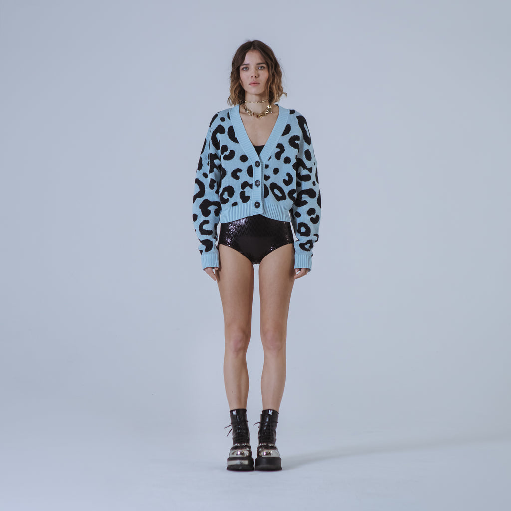 Sveta Milano Cardigan Corto Jacquard Dakota In Azzurro E Nero