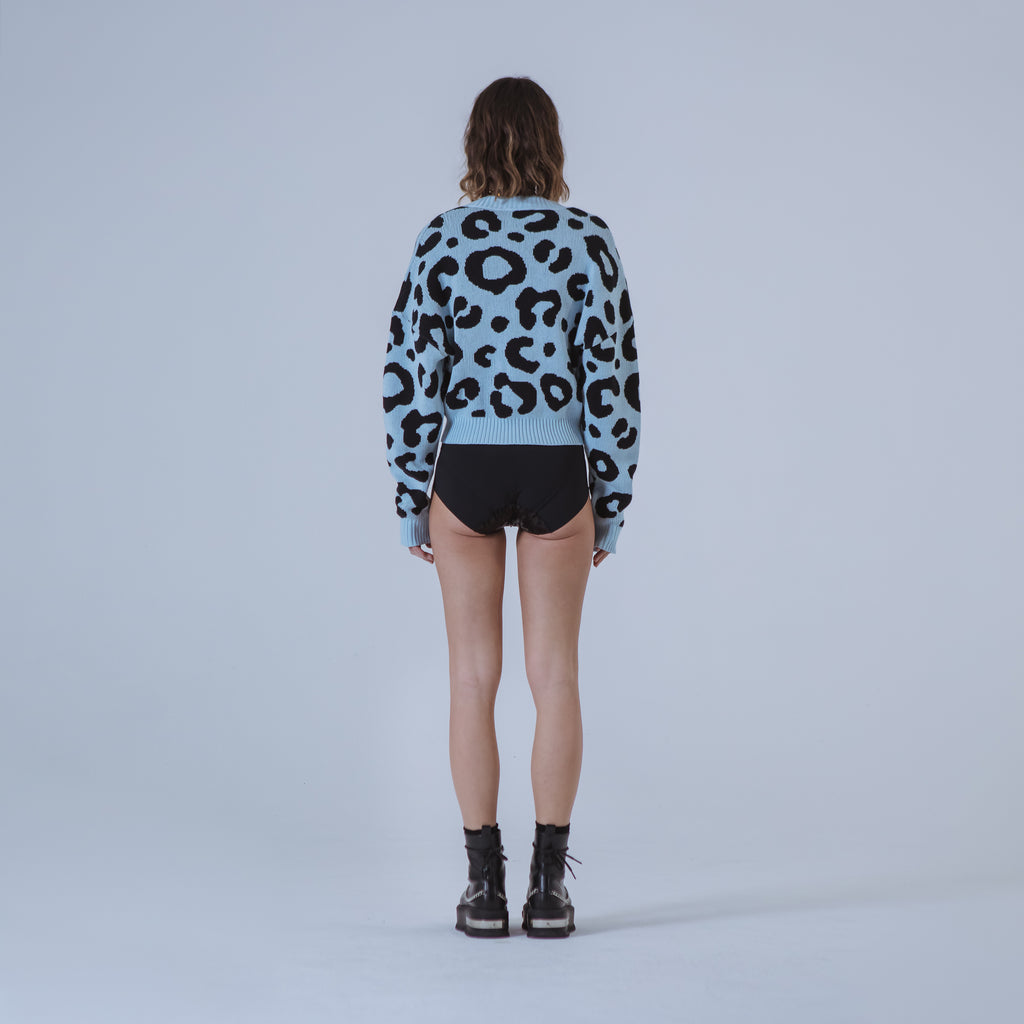 Sveta Milano Cardigan Corto Jacquard Dakota In Azzurro E Nero