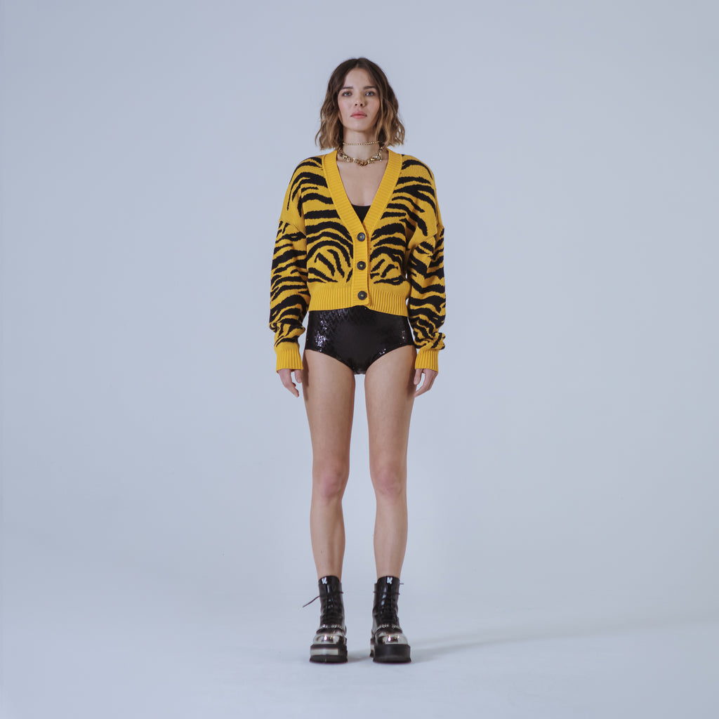 Sveta Milano Cardigan Corto Jacquard Dakota In Giallo E Nero