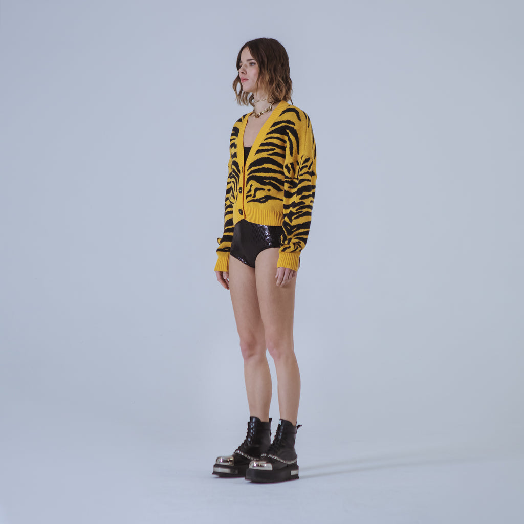 Sveta Milano Cardigan Corto Jacquard Dakota In Giallo E Nero