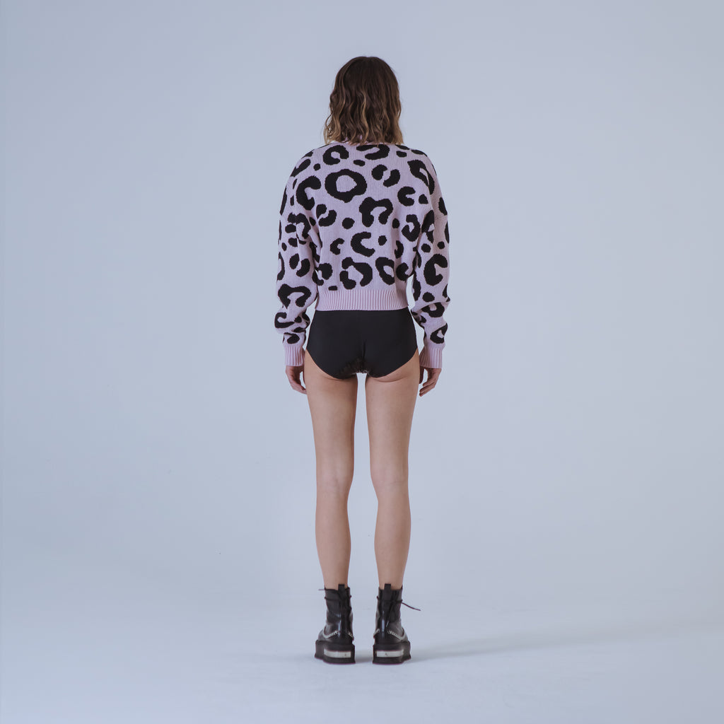 Sveta Milano Cardigan Corto Jacquard Dakota In Rosa E Nero