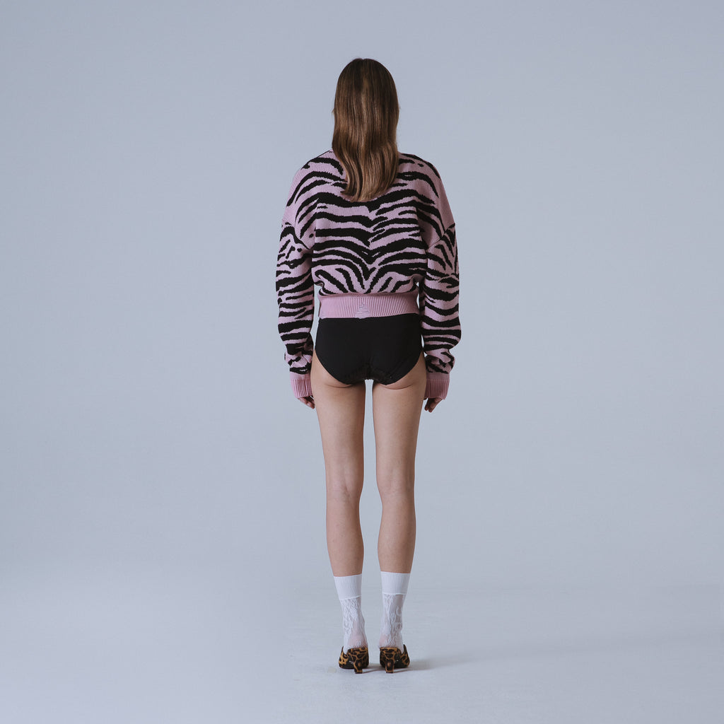 Sveta Milano Cardigan Corto Jacquard Dakota In Rosa E Nero