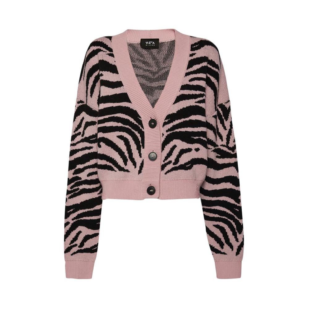 Sveta Milano Cardigan corto jacquard Dakota in rosa e nero