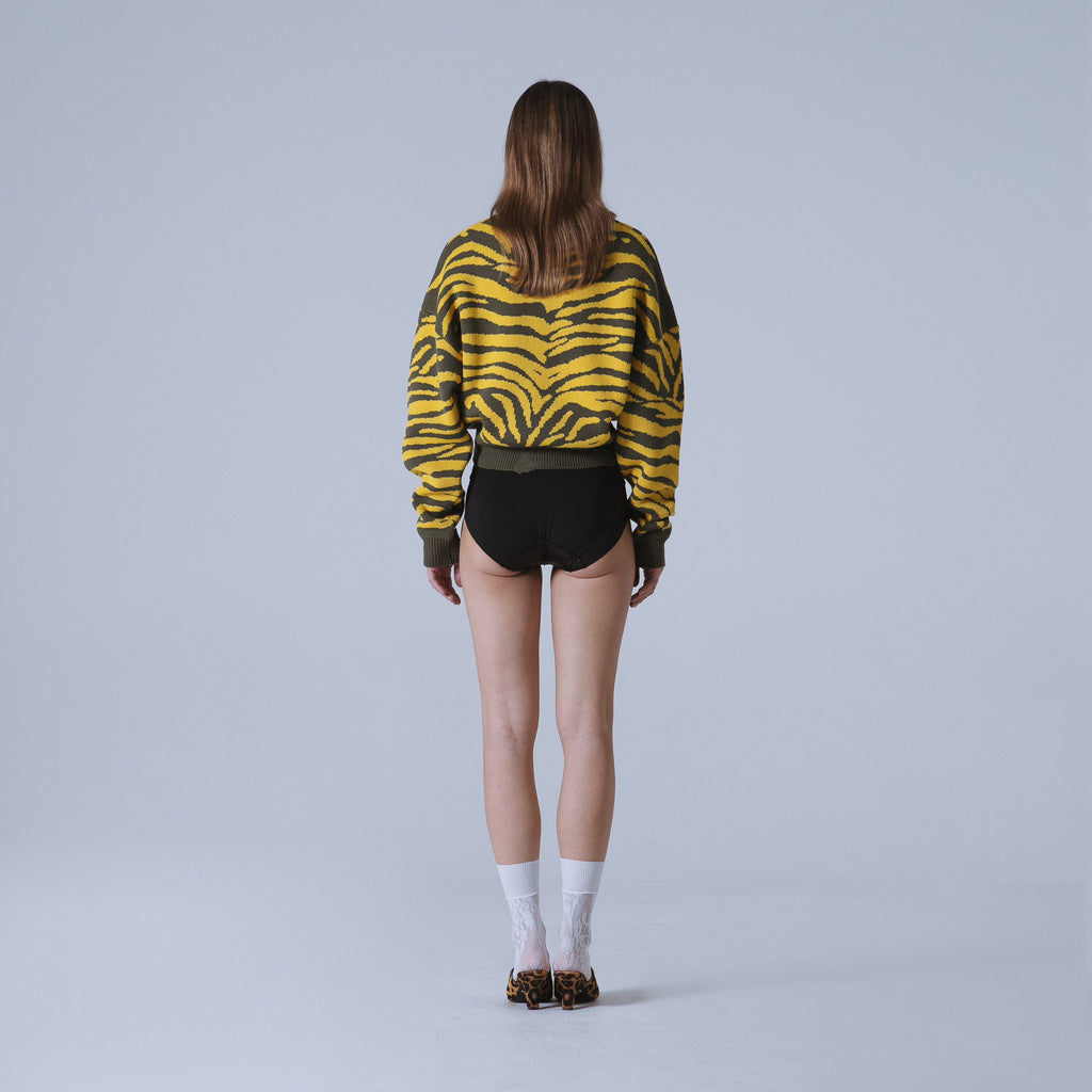 Sveta Milano Cardigan Corto Jacquard Dakota In Verde Militare E Giallo