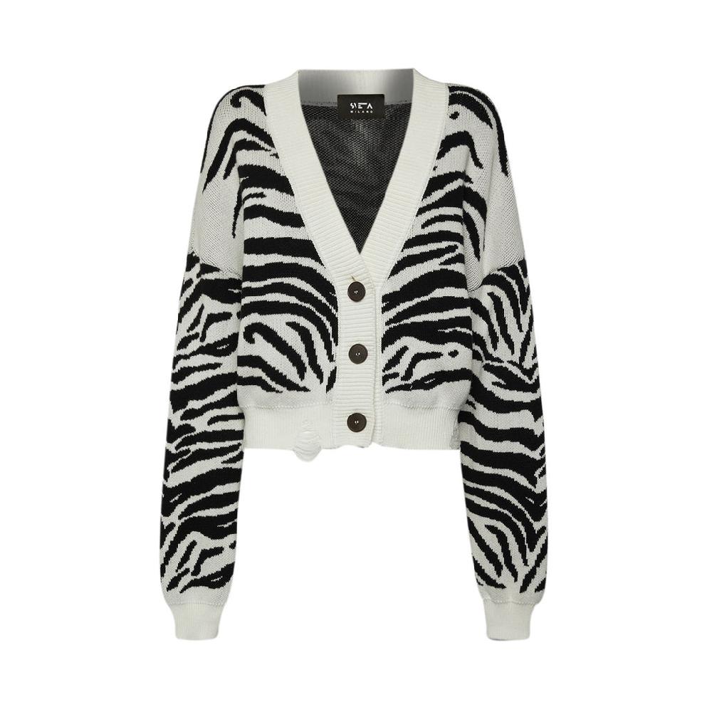 Sveta Milano Cardigan corto jacquard Janis in bianco e nero