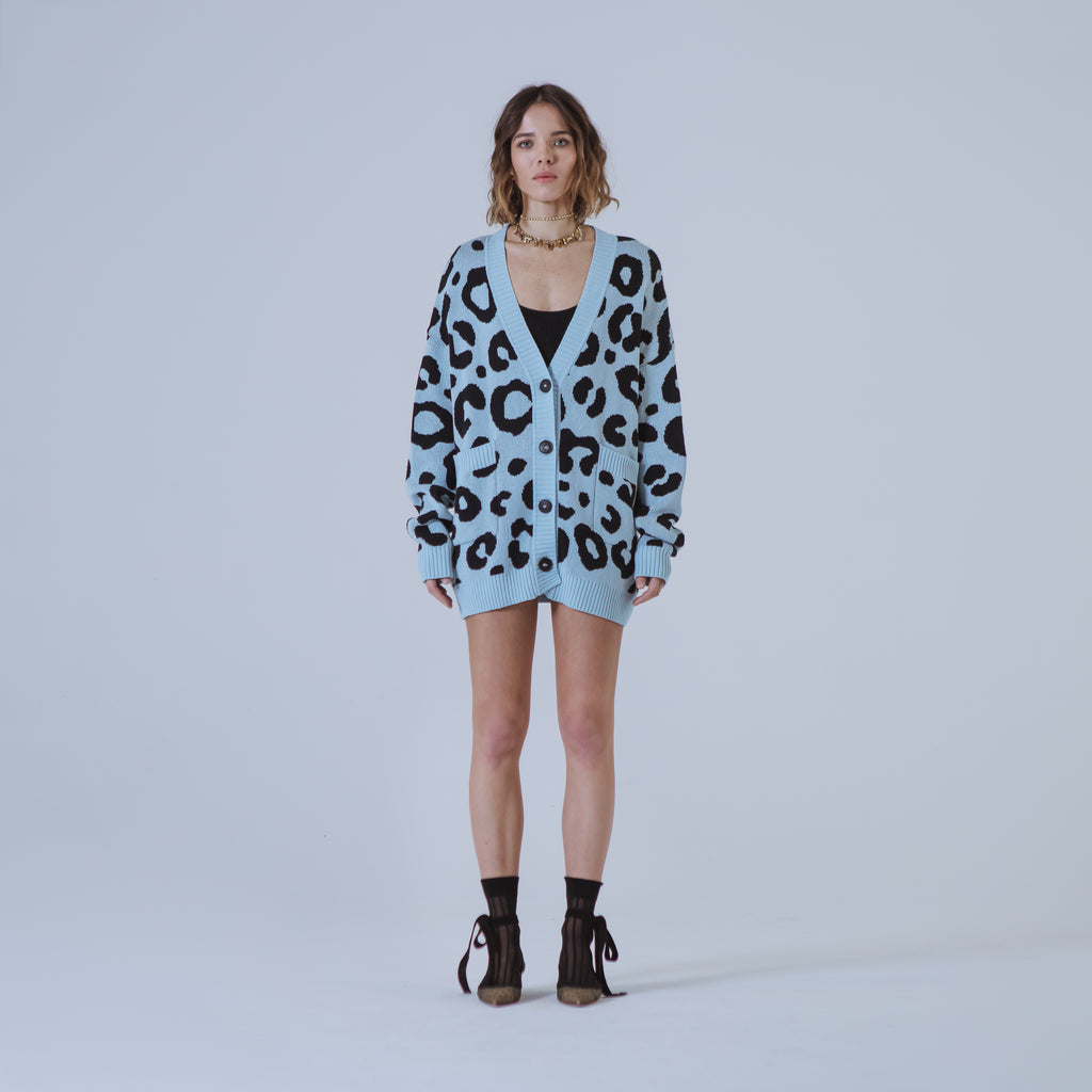 Sveta Milano Cardigan Lungo Jacquard Georgia In Azzurro E Nero