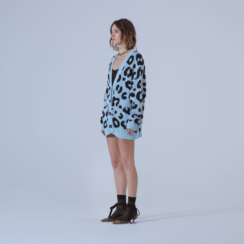 Sveta Milano Cardigan Lungo Jacquard Georgia In Azzurro E Nero