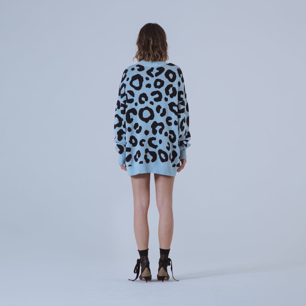 Sveta Milano Cardigan Lungo Jacquard Georgia In Azzurro E Nero