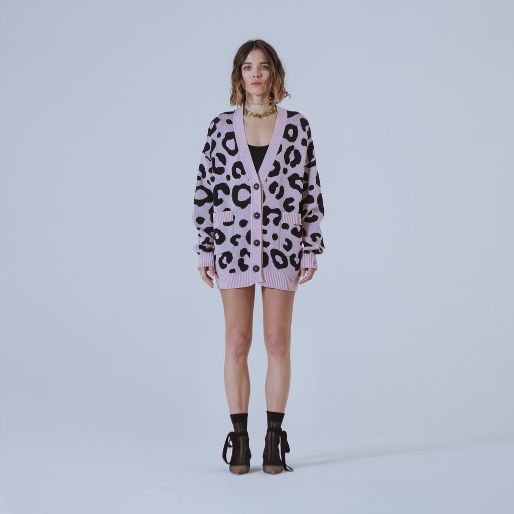 Sveta Milano Cardigan Lungo Jacquard Georgia In Rosa E Nero