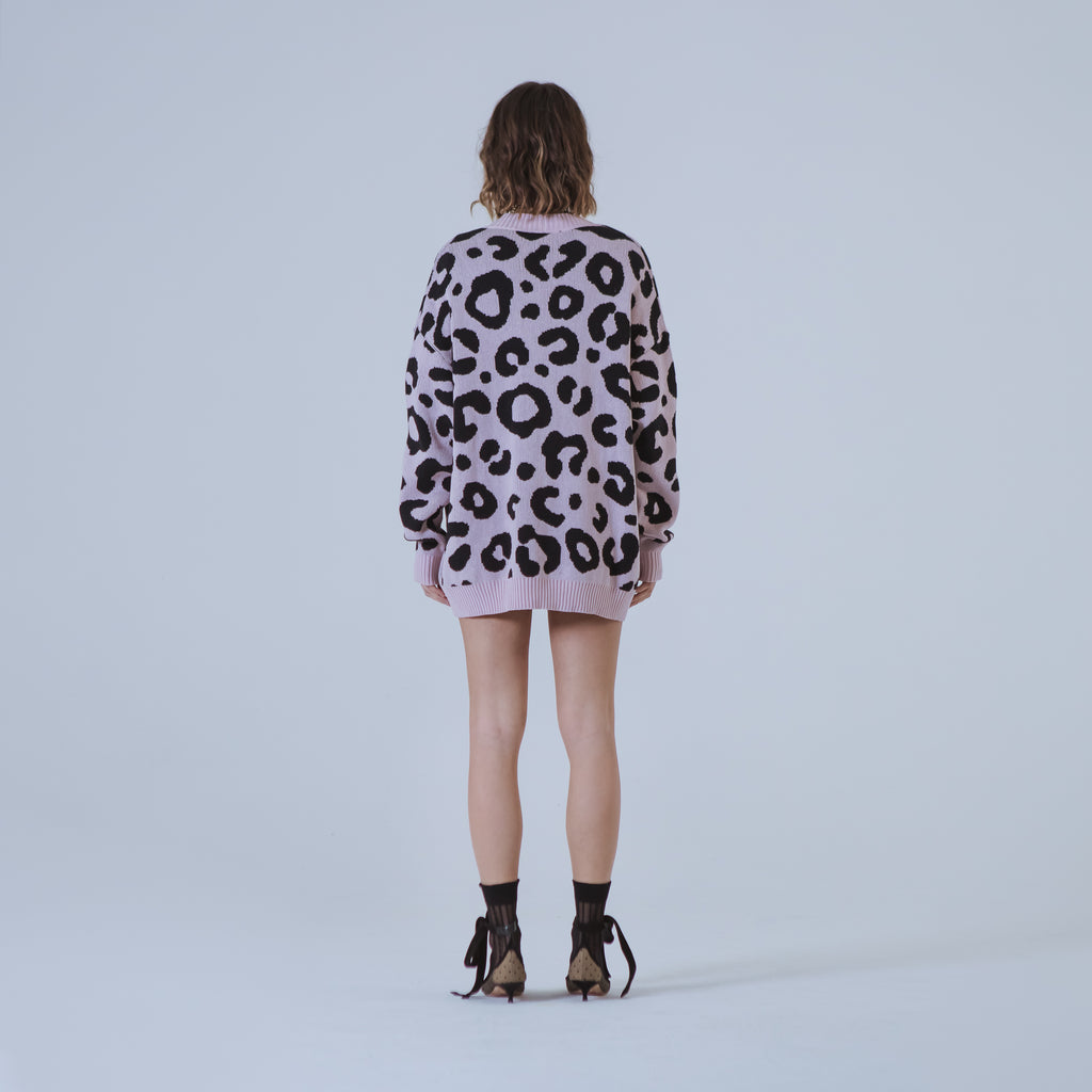 Sveta Milano Cardigan Lungo Jacquard Georgia In Rosa E Nero