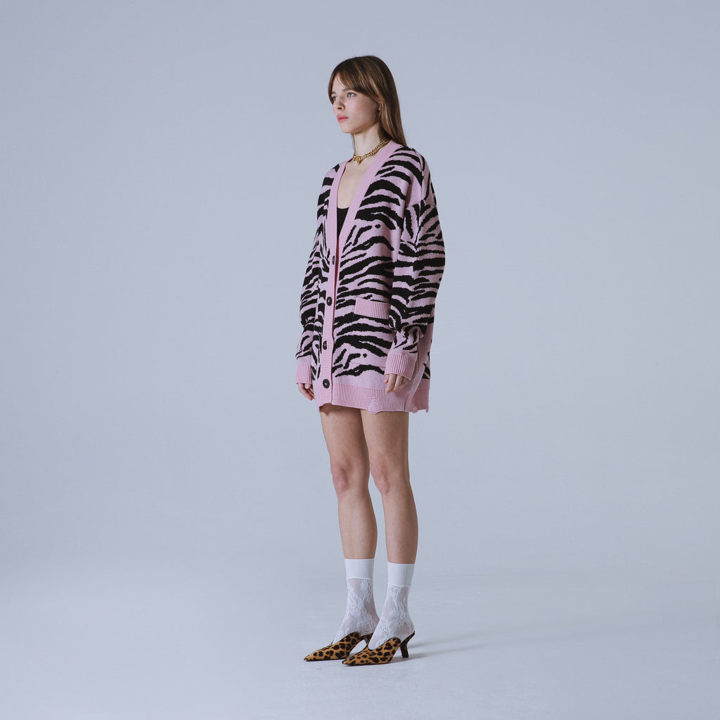 Sveta Milano Cardigan Lungo Jacquard Georgia In Rosa E Nero