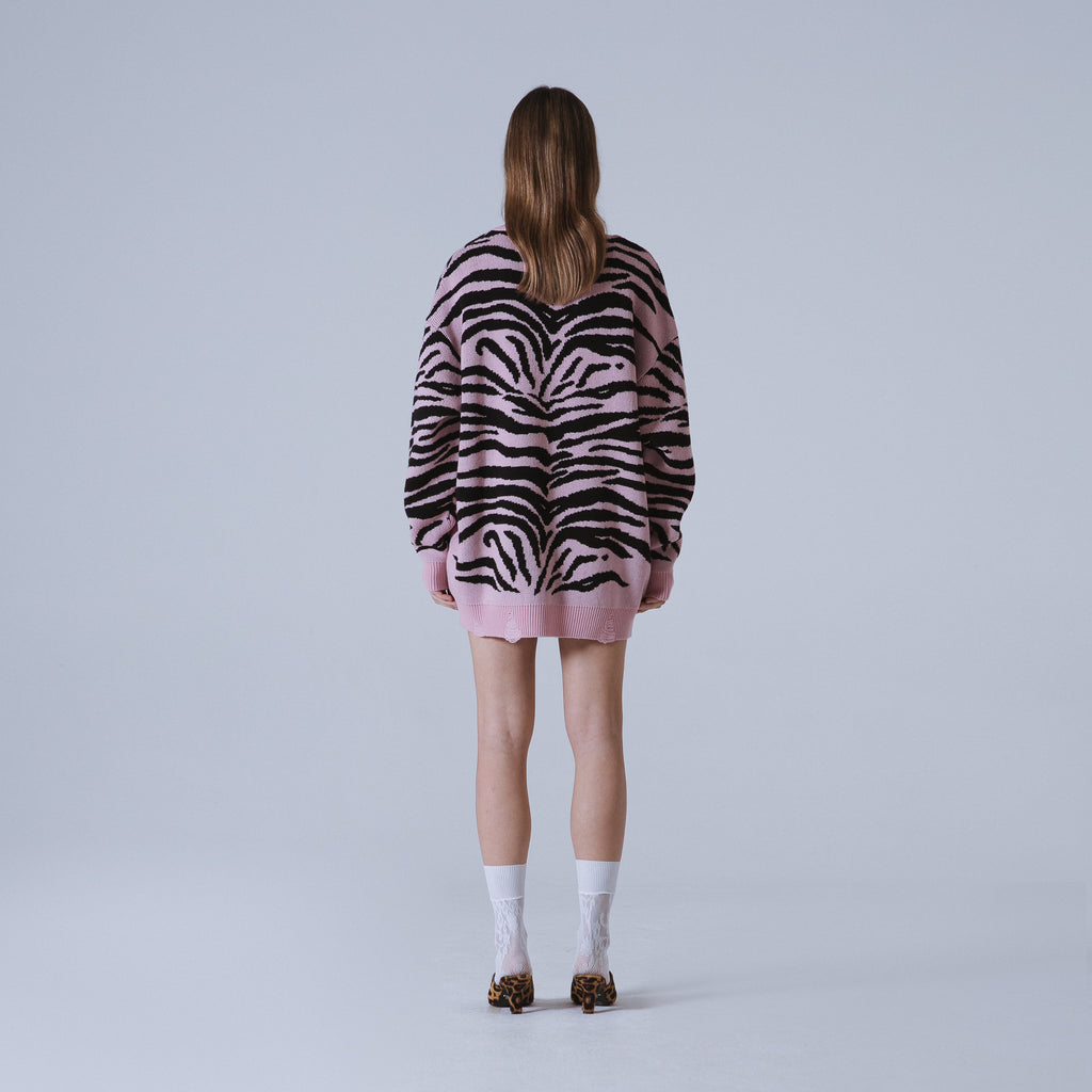 Sveta Milano Cardigan Lungo Jacquard Georgia In Rosa E Nero