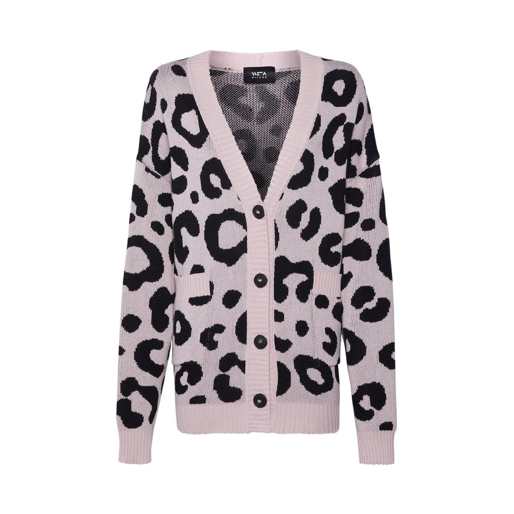 Sveta Milano Cardigan lungo jacquard Georgia in rosa e nero