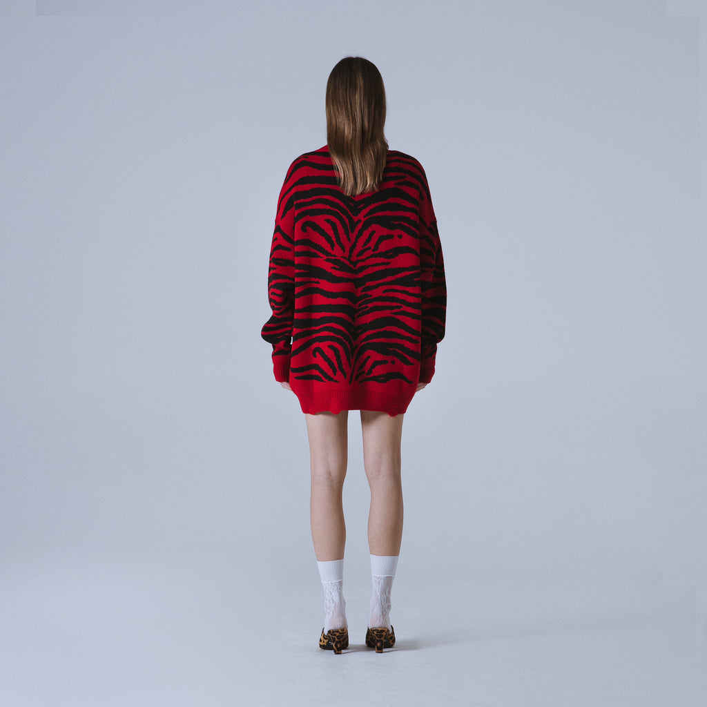 Sveta Milano Cardigan Lungo Jacquard Georgia In Rosso E Nero