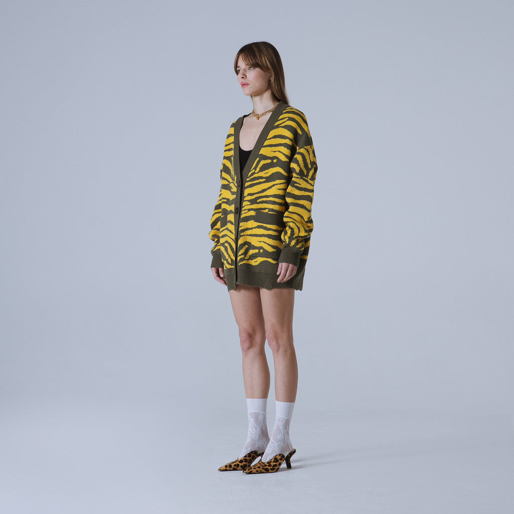 Sveta Milano Cardigan Lungo Jacquard Georgia In Verde E Giallo