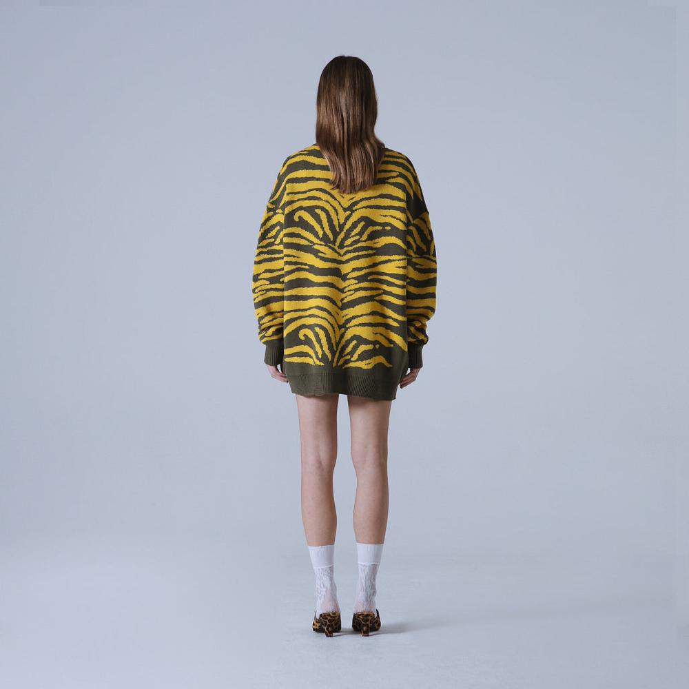 Sveta Milano Cardigan Lungo Jacquard Georgia In Verde E Giallo