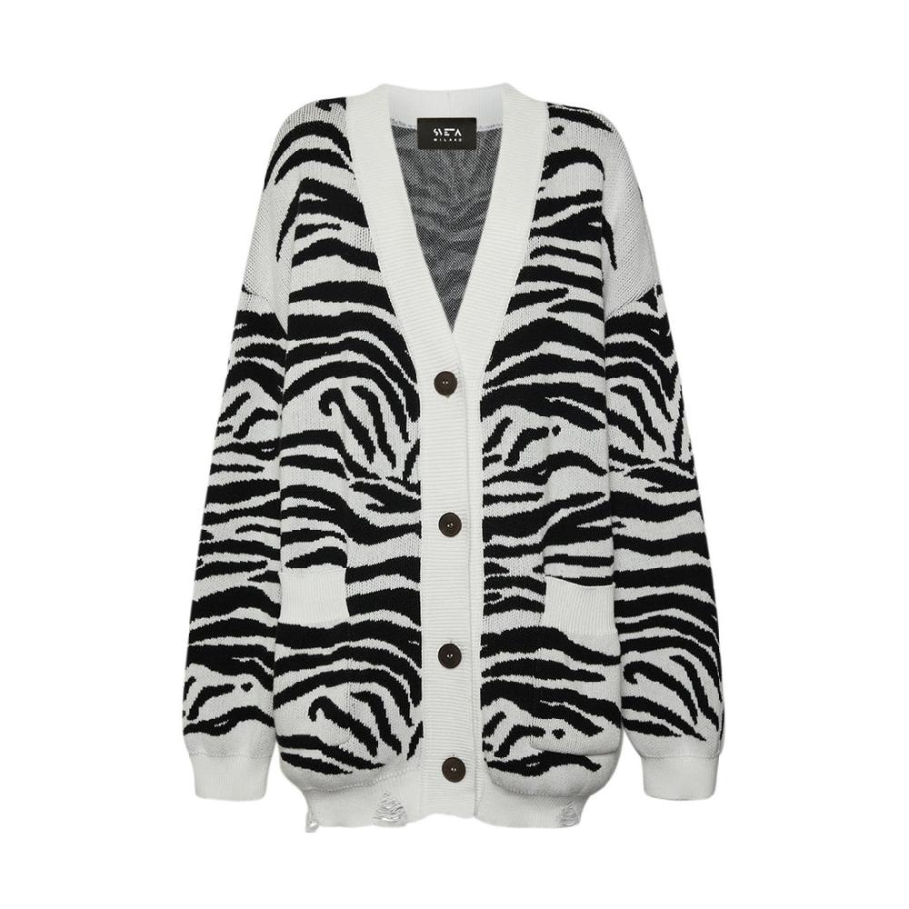 Sveta Milano Cardigan lungo jacquard Patti in bianco e nero