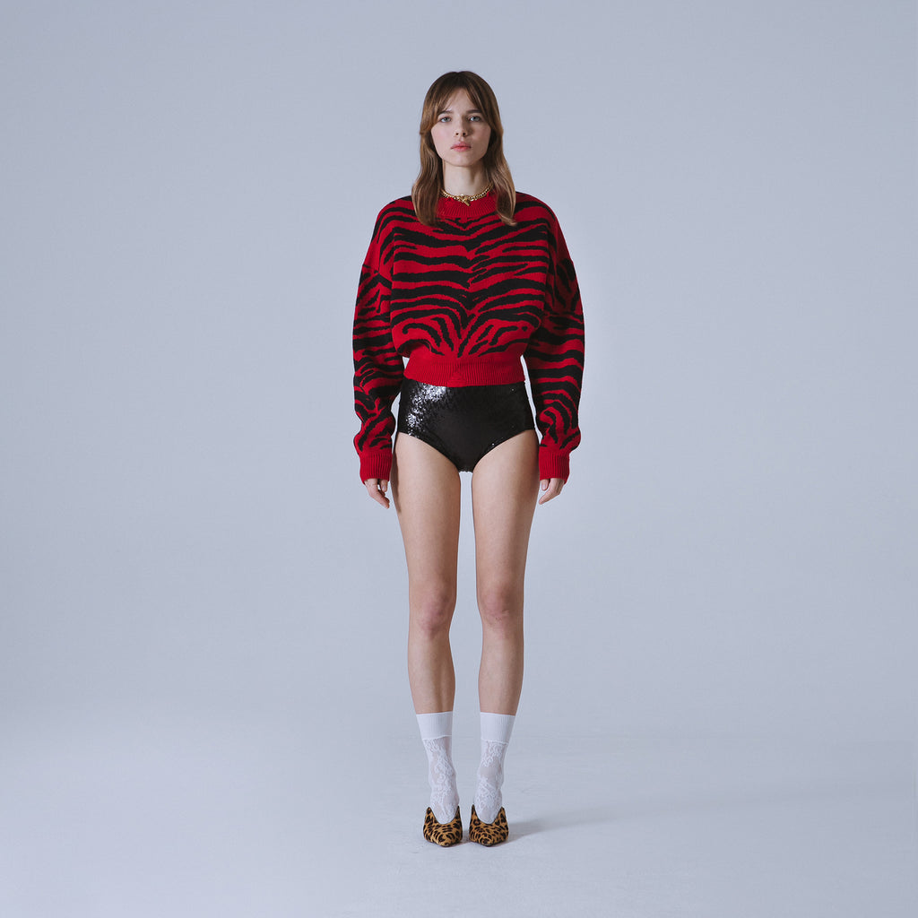 Sveta Milano Girocollo Corto Jacquard Denver In Rosso E Nero