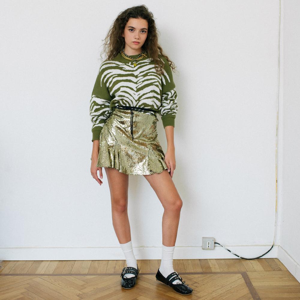 Sveta Milano Maglione Corto Jacquard Courtney In Verde Militare E Bianco