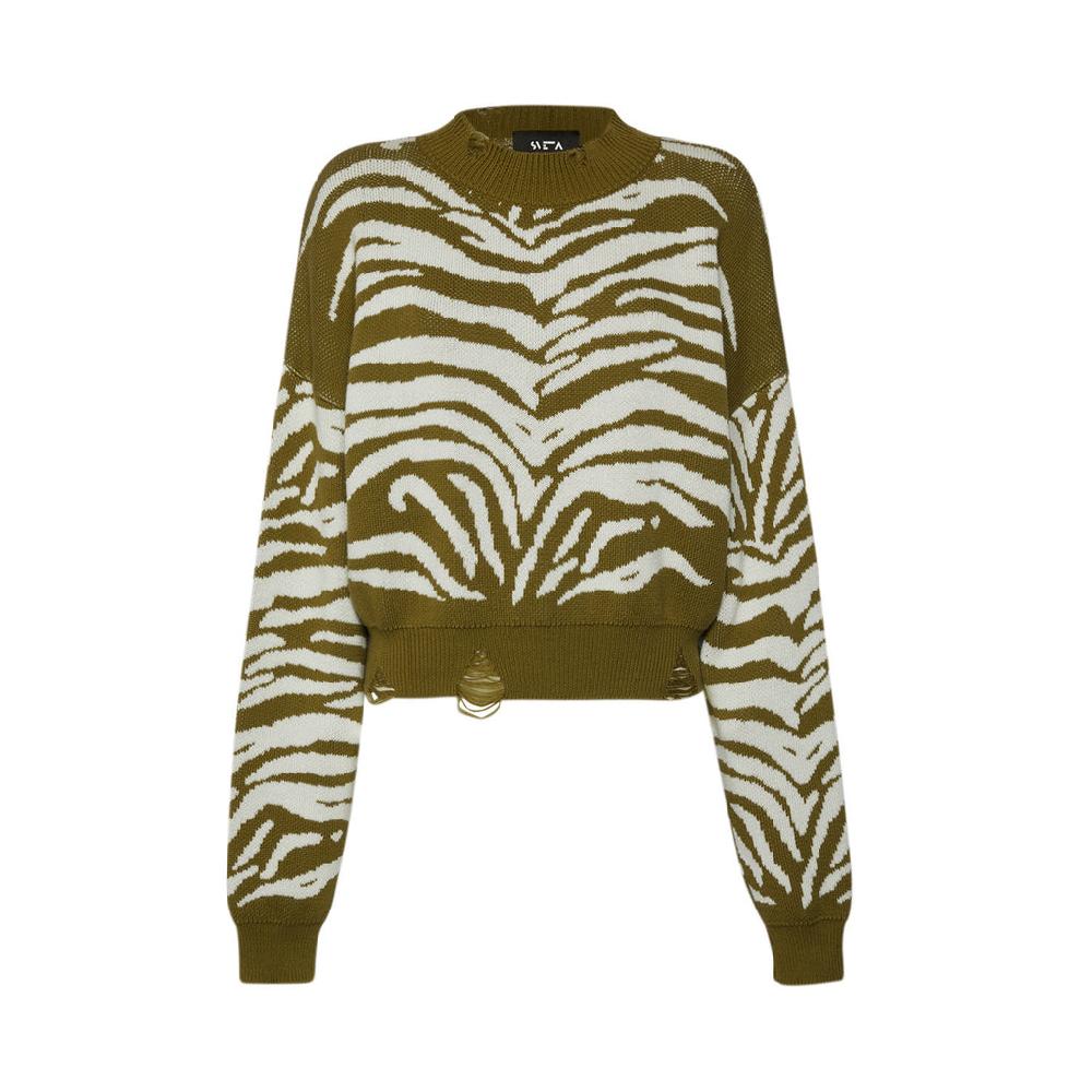 Sveta Milano Maglione corto jacquard Courtney in verde militare e bianco