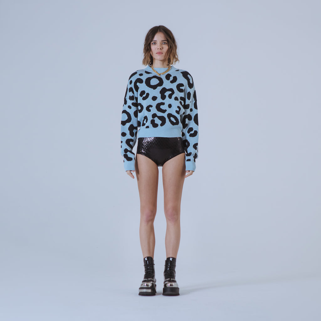 Sveta Milano Maglione Girocollo Jacquard Denver In Azzurro E Nero