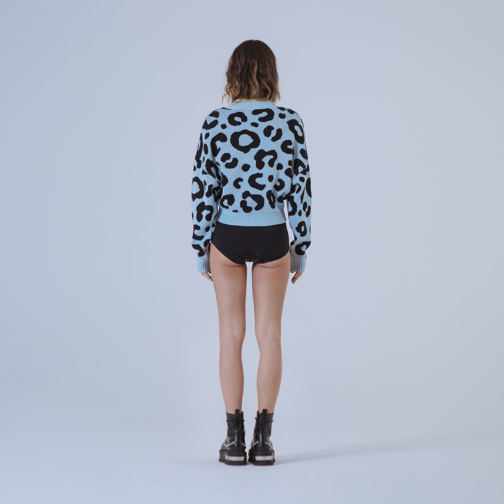 Sveta Milano Maglione Girocollo Jacquard Denver In Azzurro E Nero