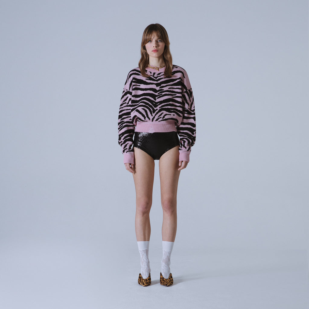 Sveta Milano Maglione Girocollo Jacquard Denver In Rosa E Nero