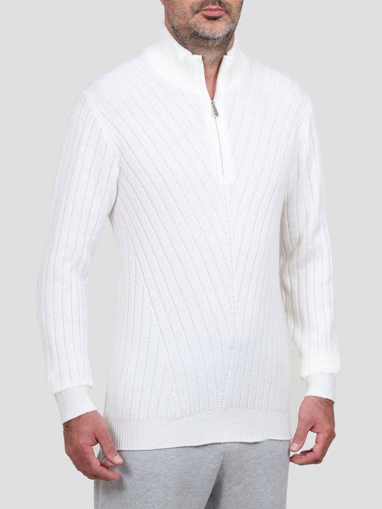 Svevo Lupetto con zip 100% Lana Bianco