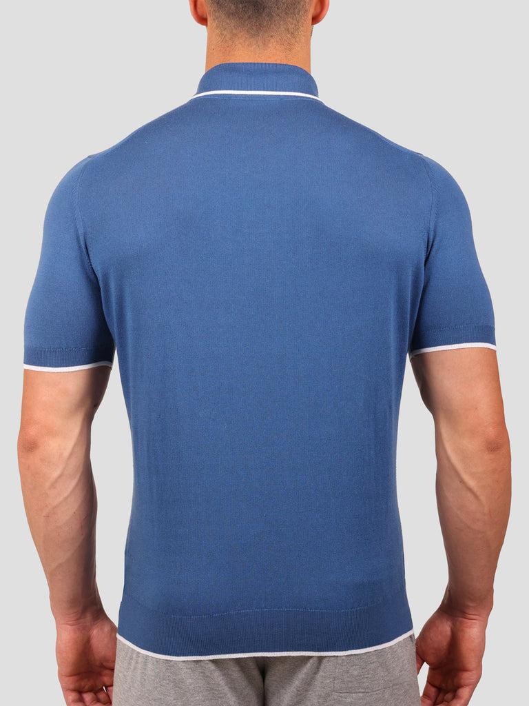 Svevo Maglia Polo 80% Cotone - 20% Seta Blu E Bianca