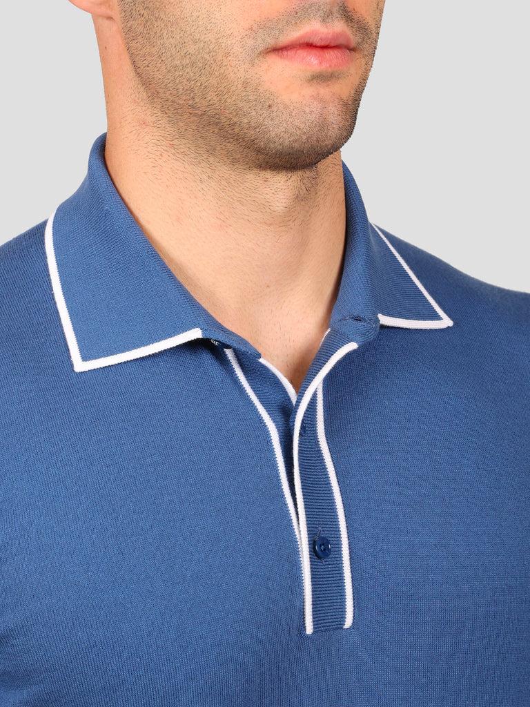 Svevo Maglia Polo 80% Cotone - 20% Seta Blu E Bianca
