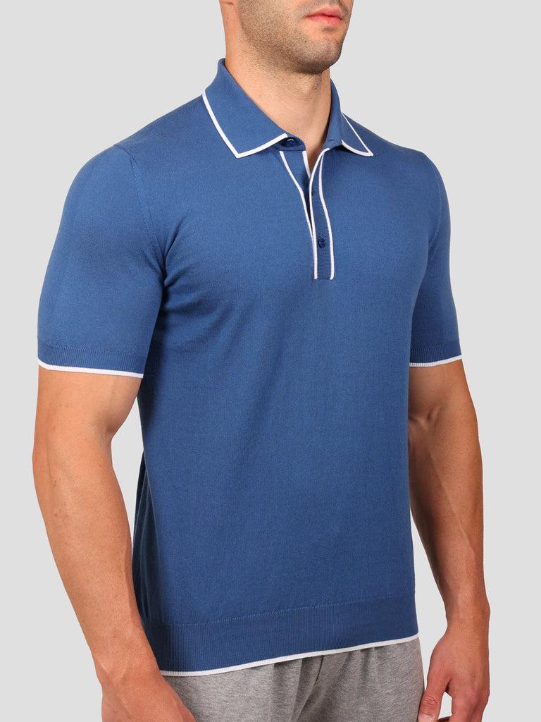 Svevo Maglia Polo 80% Cotone - 20% Seta Blu e Bianca