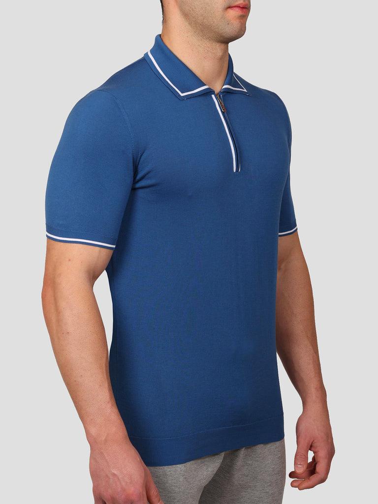 Svevo Maglia Polo con Zip 100% Cotone Makò Blu