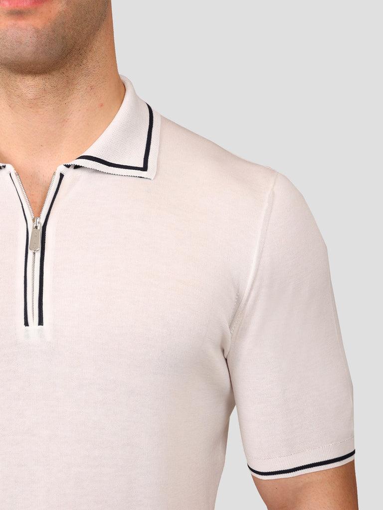 Svevo Maglia Polo Con Zip 100% Cotone Makò Panna