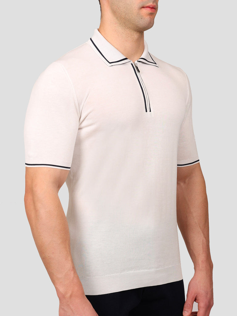 Svevo Maglia Polo con Zip 100% Cotone Makò Panna
