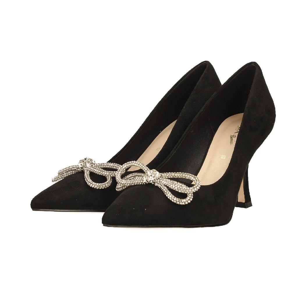 Tata Italia Décolleté In Microfibra Con Fiocco Tempestato Di Strass. Tacco Alto 9cm