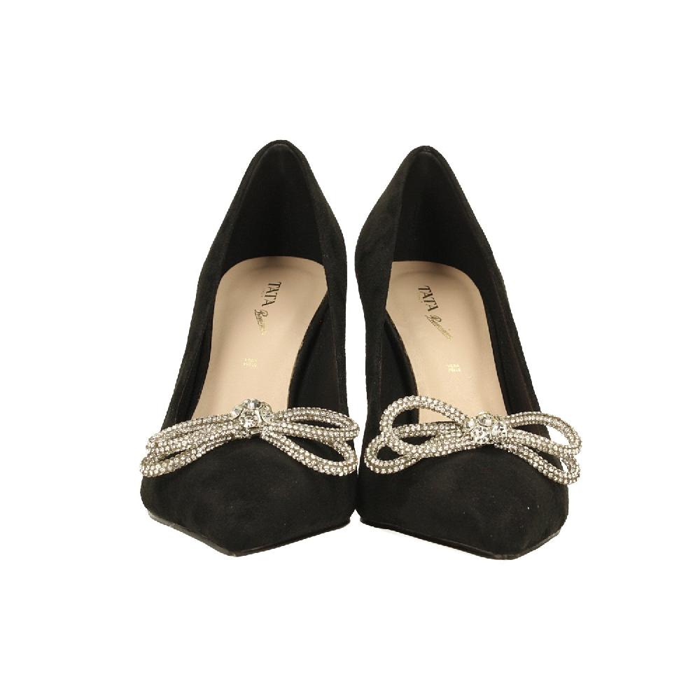 Tata Italia Décolleté In Microfibra Con Fiocco Tempestato Di Strass. Tacco Alto 9cm