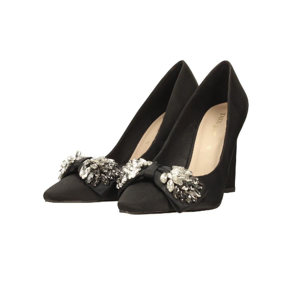 Tata Italia Décolleté In Satin Con Fiocco Luccicante Sulla Punta. Tacco Triangolare Alto 10.5cm