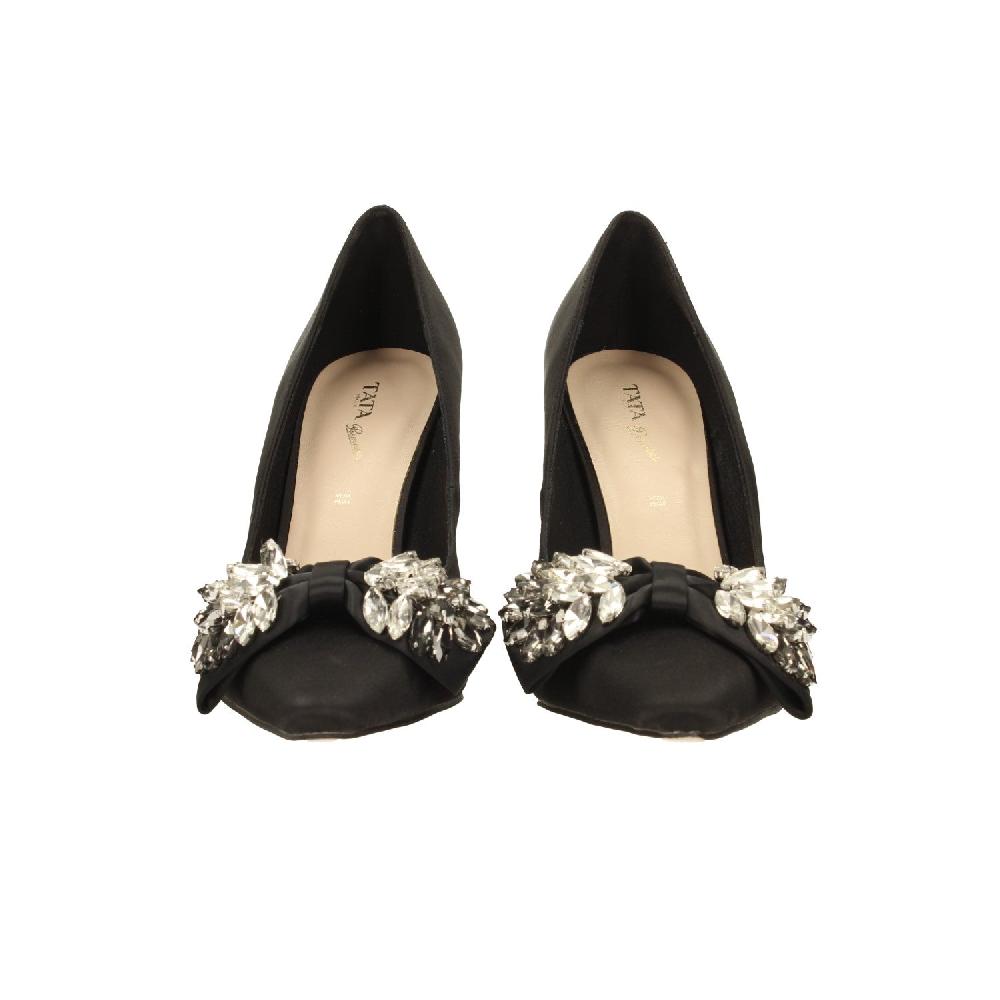 Tata Italia Décolleté In Satin Con Fiocco Luccicante Sulla Punta. Tacco Triangolare Alto 10.5cm