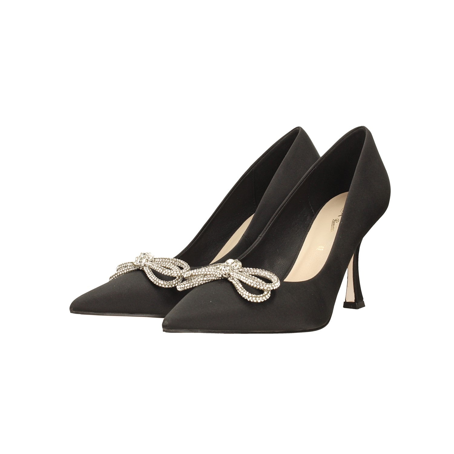 Tata Italia Décolleté In Tessuto Satin Con Fiocco Tempestato Di Strass. Tacco Alto 9cm