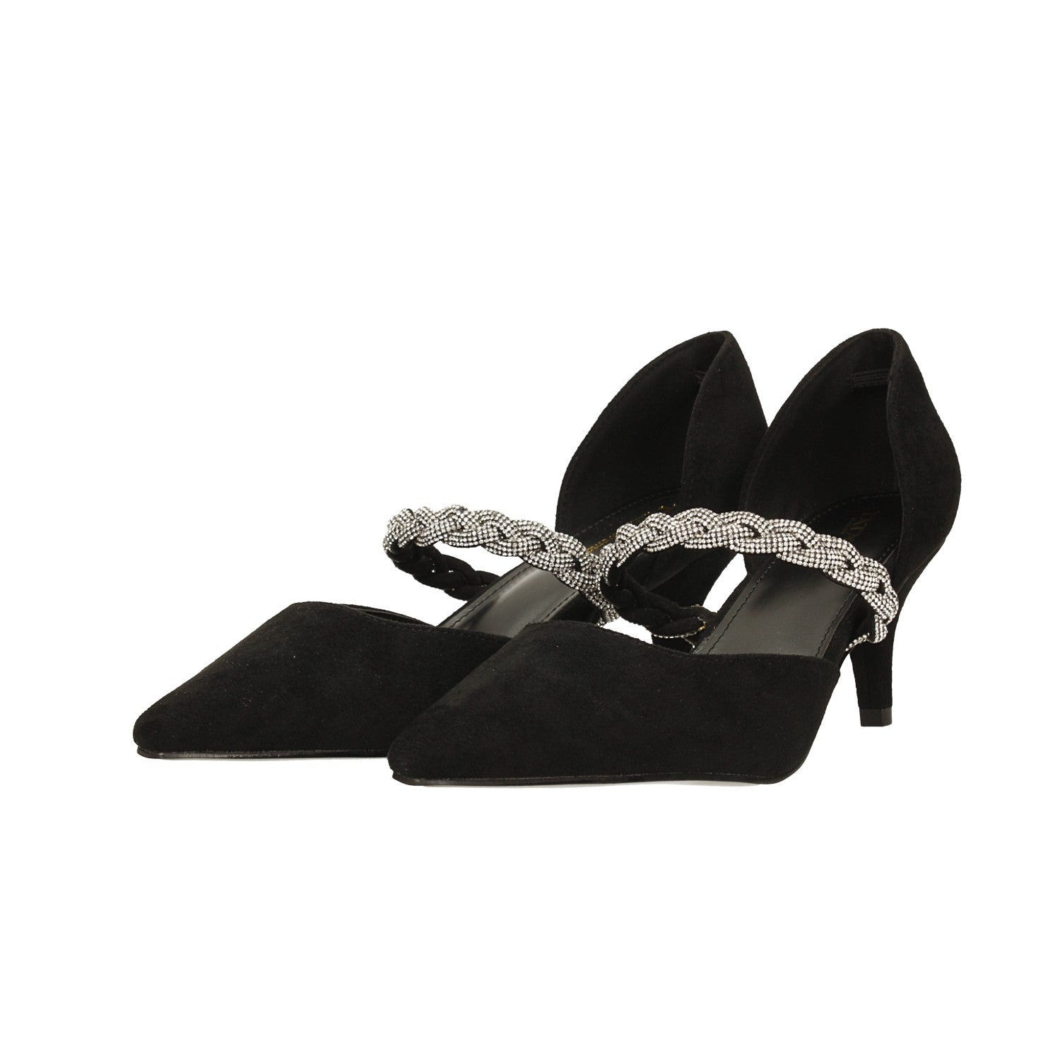 Tata Italia Décolleté Scamosciate Aperte Ai Lati Con Cinturino Centrale Con Strass. Tacco Alto 6cm