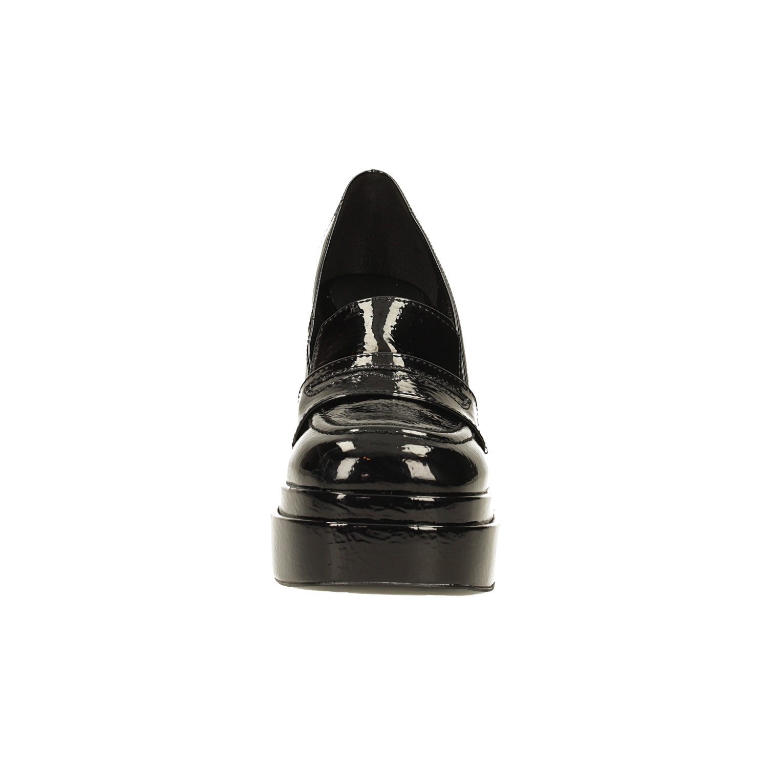 Tata Italia Pumps Mocassino In Vernice Con Tacco A Colonna Alto 10.5cm. Made In Italy